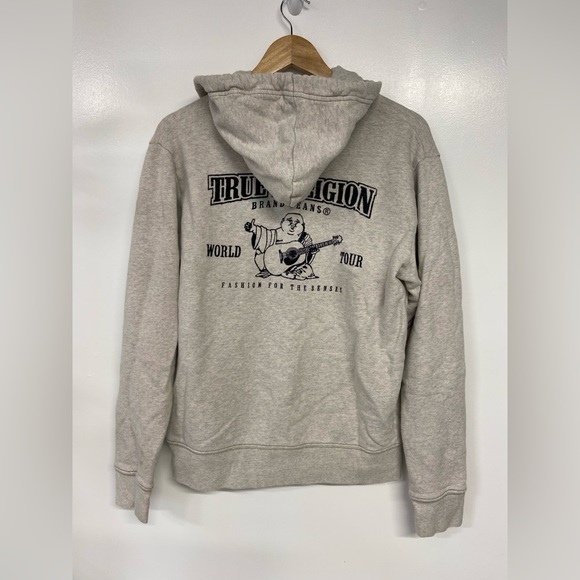 True Religion Gray Men's Flocked Classic Buddha Logo Full Zip Up Hoodie Large - Picture 3 of 6